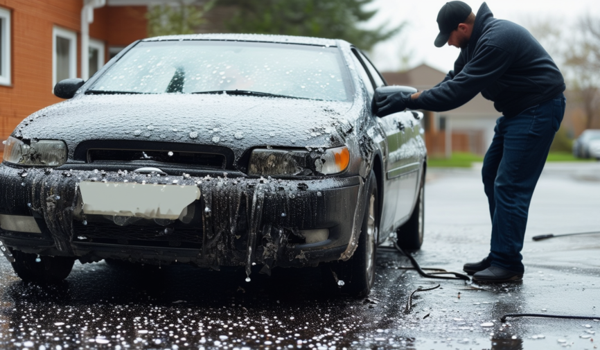 A car with hail damage being inspected by an insur